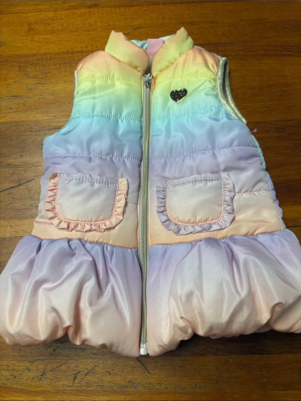 Juicy Couture Pastel Rainbow Puffer Vest in Peach, Mint & Lemon